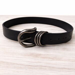 Black Faux Leather Belt with Antique Silver Buckle Boho Western